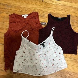 3 Summer Tops, two crop tops, one top with opening in the back